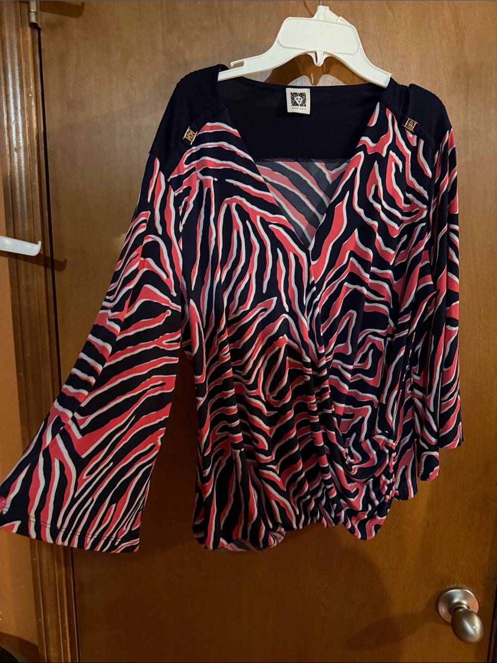 Women's Pink and Black Zebra Print V-Neck Blouse